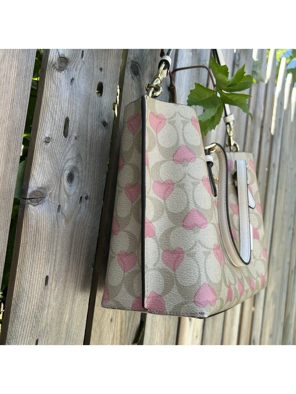 Coach Molie Tote 25 in Signature Canvas Monogram Heart Print Cream Brown Bag
